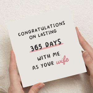 Tarjeta de aniversario de 1 año para esposo, tarjeta divertida de aniversario de 1 año para esposo, tarjeta de aniversario de un año, tarjeta de felicitaciones de 1 año, aniversario de papel