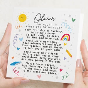 Carte premier jour d'école, cadeau personnalisé premier jour d'école, Joyeux premier jour d'école, poème porte-bonheur pour un premier jour d'école, pour fils, fille