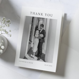 Bearbeitbare Fotohochzeit Dankeskarten, Schwarz & Weiß Dankeskarten Hochzeit, Benutzerdefinierte Dankeskarten, Einfache Foto Dankeskarte