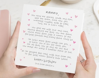 Birthday Card for Nanny, Nanny Birthday Card, Personalised Birthday Card for Nanny, Poem Birthday Card from Child, Cute Nanny Card