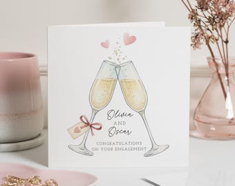 Tarjeta de compromiso, tarjeta de felicitación, tarjeta de compromiso personalizada, tarjeta de compromiso para pareja, tarjeta con copas de champán