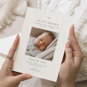 Cartes de remerciement bébé mignon avec photo, carte de remerciement baby shower, nouvelles cartes de remerciement petite fille, cartes de remerciement personnalisées, carte de bébé fille