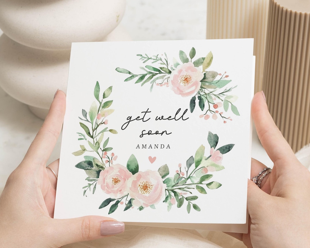 Get Well Soon Card, Personalised Get Well Card, Floral Card for Her ...
