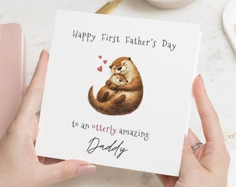 Eerste vaderdagkaart voor papa, vaderdagkaart van baby, schattige otterkaart, vaderdagkaart, dierlijke vaderdagkaart