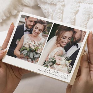 Schlichte Hochzeit Danksagungskarten mit Foto, gefaltete Danksagungskarten, moderne Dankeskarten Hochzeit, Foto Dankeskarten für Hochzeit