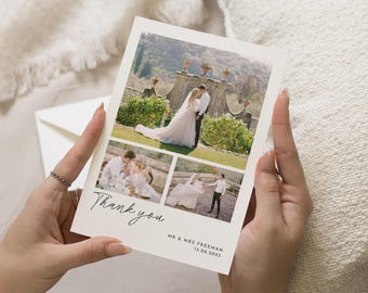 Double Sided Wedding Thank You Card With Photo, Personalised Wedding ...