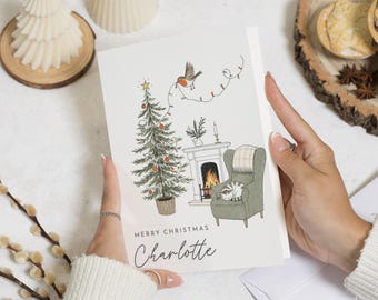 Personalised Christmas Card, Christmas Card for Her, Christmas Cards, Robin Christmas Card, Cat Christmas Card, Custom Xmas Card