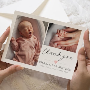 Simple New Baby Thank You Cards, Personalised Thank You Cards New Baby, Baby Photo Thank You Cards, Postcard Thankyou Cards, Thank You Notes