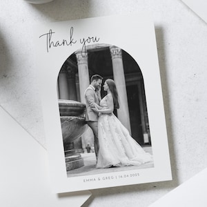 Cartes de remerciement de mariage pliées avec photo, cartes de remerciement personnalisées mariage, carte postale photo noir et blanc, cartes de remerciement pour mariage