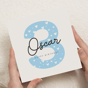 Carte 3e anniversaire garçon, carte 3e anniversaire personnalisée pour fils, troisième cadeau d'anniversaire pour petit garçon, cadeau 3e anniversaire, carte d'anniversaire bleue garçon