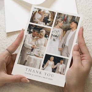 Cartes de remerciement personnalisées pour mariage, Cartes de remerciement multi-images pour mariage avec photo, Cartes de remerciement pliées, Carte postale Carte de remerciement pour mariage