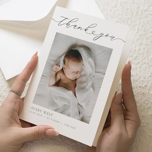Cartões dobrados de agradecimento para novos bebês, cartões de agradecimento para bebês personalizados, cartões de agradecimento para batismo de bebês, agradecimento para meninos com fotos, meninas
