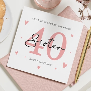 Cartão de aniversário de 40 anos personalizado para irmã, cartão de aniversário de 40 anos para ela, presente de aniversário de 40 anos para irmã, cartão de aniversário de 40 anos para ela, amiga