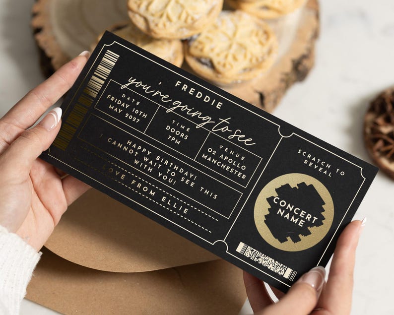 Scratch To Reveal Ticket, Concert Ticket Scratch Card, Concert Gift Ticket, Foil Ticket, Scratch Off Card, Scratch Surprise Card, Voucher image 1