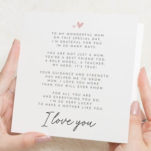Biglietto di poesia per la festa della mamma, biglietto di auguri per la festa della mamma "Ti amo mamma", biglietti per la festa della mamma per la mamma, buona festa della mamma, regalo per la festa della mamma per la mamma, poesia