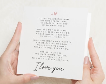 Carte poème maman pour la fête des mères, carte de fête des mères Love You maman, cartes fête des mères pour maman, joyeuse fête des mères, cadeau fête des mères pour maman, poème