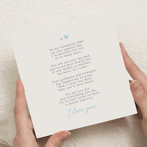 Fathers Day Card for Dad, Birthday Card for Dad, Poem Card from Daughter, Personalised Dad Card, Card for Him