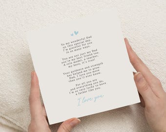Carte de fête des pères pour papa, carte d'anniversaire pour papa, carte de poème de fille, carte de papa personnalisée, carte pour lui