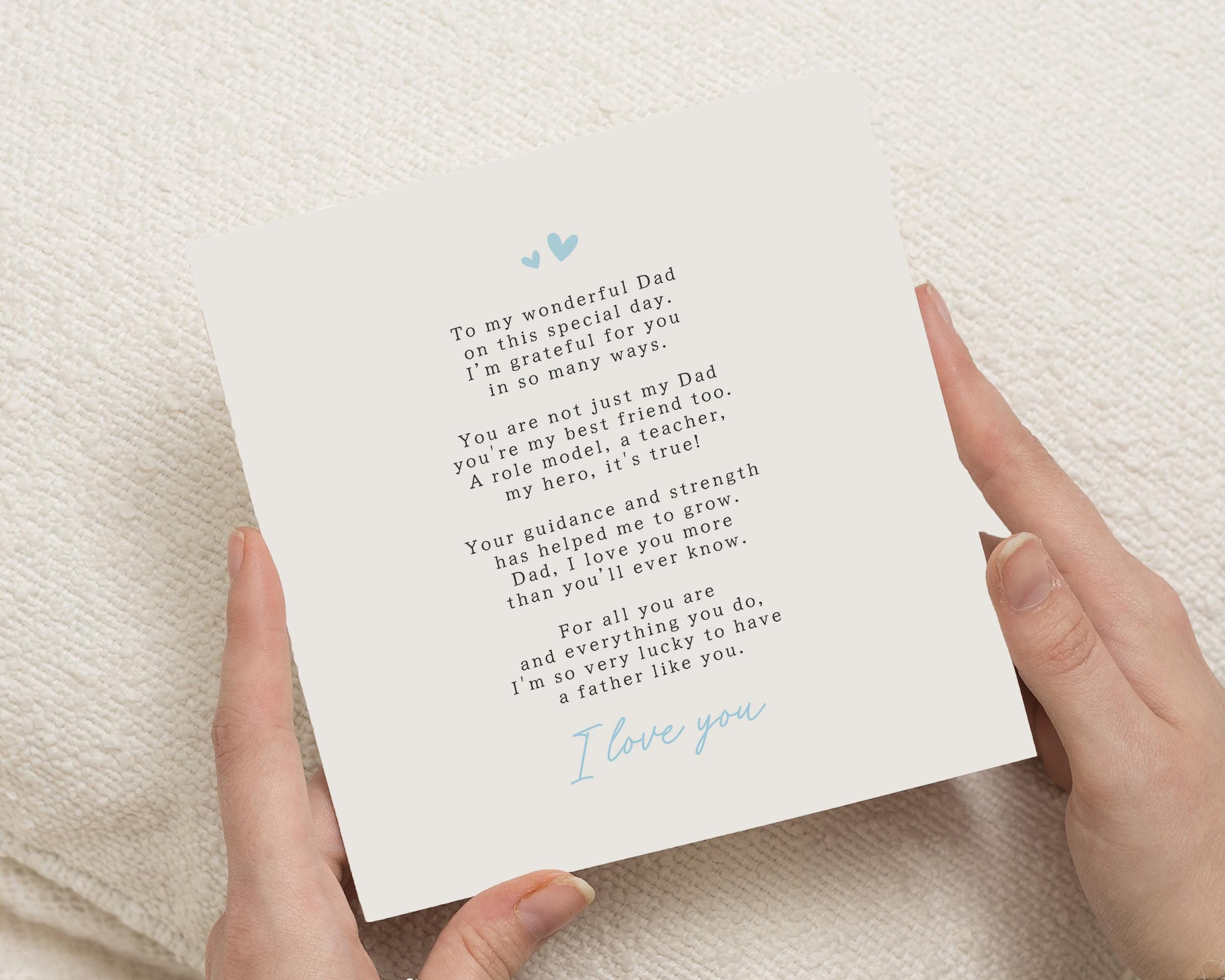 Fathers Day Card for Dad, Birthday Card for Dad, Poem Card From ...
