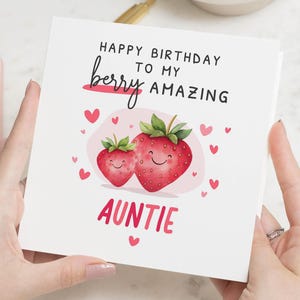 Carte d'anniversaire pour tante, jolie carte d'anniversaire pour elle, carte d'anniversaire tante, carte d'anniversaire aux fraises, carte d'anniversaire personnalisée