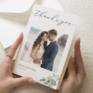 Greenery Hochzeit Dankeskarten, Personalisierte Dankeskarten Hochzeit, Gefaltete Dankeskarten, Postkarte Dankeskarten für Hochzeit, Einfach