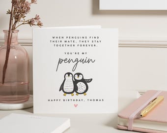 Husband Birthday Card, Penguin Birthday Card, Boyfriend Birthday Card, Cute Birthday Card To Husband, Birthday Card For Him, Cute Card