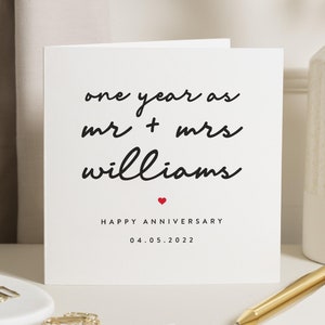 Tarjeta personalizada de aniversario de 1 año para esposo y esposa. Tarjeta de aniversario de papel para esposo. Tarjeta de aniversario de un año para esposo.