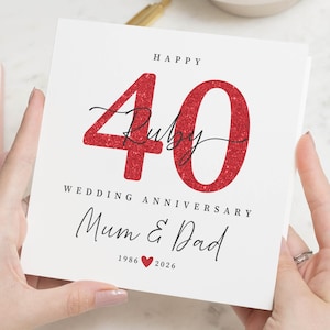 40th Wedding Anniversary Card for Mum and Dad, Ruby Anniversary Card, Personalised Anniversary Card, Anniversary Card for Parents