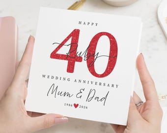 40th Wedding Anniversary Card for Mum and Dad, Ruby Anniversary Card, Personalised Anniversary Card, Anniversary Card for Parents
