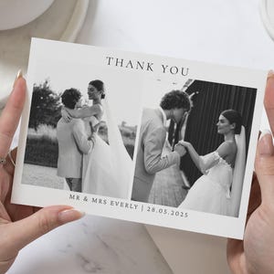 Schwarzweiss-Hochzeitsfoto-Dankeschön-Postkarte, gefaltete Dankeskarten Landschaft, personalisierte Dankeskarten Hochzeitsfotokarten gefaltet