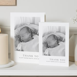 Cartes de remerciement photo noir et blanc pour bébé, nouvelles cartes de remerciement photo de bébé, carte de remerciement personnalisée bébé, faire-part de bébé image 4