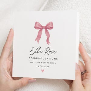 Carte de naissance, Carte de naissance personnalisée, Carte de félicitations, Carte d'arrivée de bébé, Carte de visite personnalisée, Carte de voeux rose, Carte de naissance