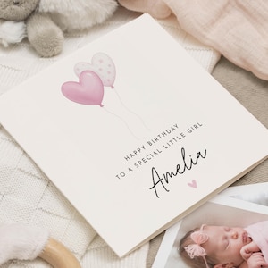 Tarjeta de cumpleaños para niña, tarjeta de cumpleaños personalizada, tarjeta de cumpleaños para hija, tarjeta de cumpleaños especial para niña, tarjeta con globo rosa