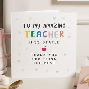 Carte de remerciement pour professeur, carte de professeur personnalisée, carte de remerciement pour professeur, carte de fin d'année, cadeau de remerciement pour professeur