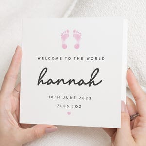 Gepersonaliseerde nieuwe babykaart meisje, cadeau babymeisje, nieuwe babykaart, welkomstkaart meisje, nieuwe babykaart voor vrienden, cadeau voor nieuwe babymeisje