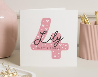 Personalised 4th Birthday Card For Girl, Daughter 4th Birthday Card, Fourth Birthday Gift For Little Girl, 4th Birthday Gift, Granddaughter