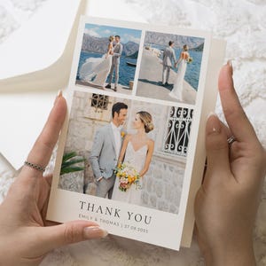 Cartes de remerciement minimalistes avec photo pour mariage, Cartes de remerciement pliées, Cartes de remerciement modernes pour mariage, Cartes de remerciement photo pour mariage