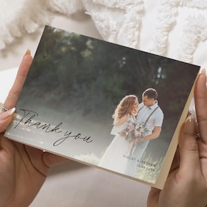 Cartes de remerciement élégantes pour mariage avec photo, Cartes de remerciement pliées, Cartes de remerciement modernes pour mariage, Cartes de remerciement photo pour mariage