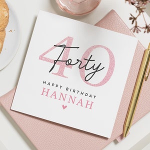 Carte personnalisée de 40e anniversaire pour elle, carte de 40e anniversaire de fille, cadeau de 40e anniversaire pour femme, carte de 40e anniversaire pour soeur, meilleure amie