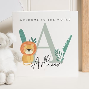 Welcome To The World Baby Boy, gefeliciteerd nieuwe baby boy kaart, gepersonaliseerde nieuwe baby kaart, Safari baby Boy kaart, welkom nieuwe baby boy