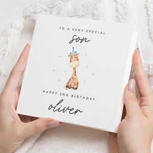 Personalised 2nd Birthday Card For Son, Boy 2nd Birthday Card, Giraffe Second Birthday Gift For Little Boy, 2nd Birthday Gift, Son Gift