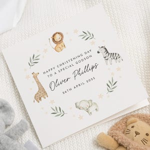 Carte de baptême pour filleul, animal de safari, le jour de votre baptême, carte de baptême personnalisée pour garçon, petit-fils, neveu