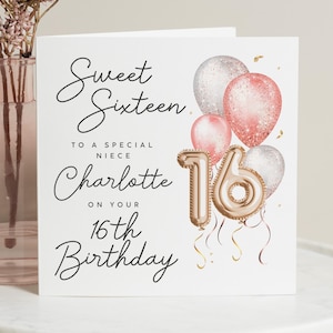 Cartão de aniversário de 16 anos personalizado para menina, cartão de aniversário de 16 anos para sobrinha, presente de aniversário de 16 anos para sobrinha, aniversário de 16 anos, lembrança para ela
