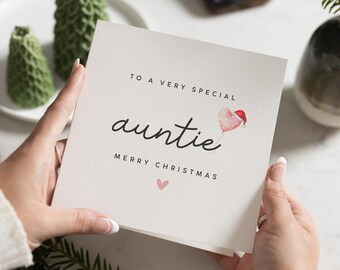 Biglietto Di Auguri Di Natale Decorato "For You Auntie" - Con Busta Rossa - Dimensioni 13x17 Cm
