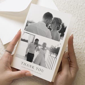 Biglietti di ringraziamento per matrimonio con foto in bianco e nero, biglietti di ringraziamento personalizzati piegati per matrimonio, biglietti di ringraziamento con foto, biglietti di ringraziamento con cartolina
