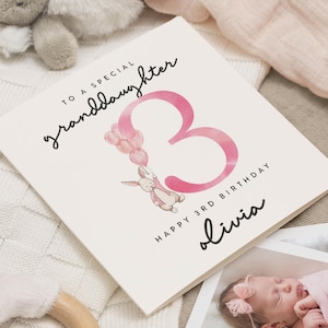 Personalised 3rd Birthday Card For Granddaughter, Girl 3rd Birthday Card, Cute Third Birthday Gift Granddaughter, 3rd Birthday Gift, Niece