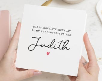 Biglietto Di Auguri Per 80° Compleanno Per Amica Speciale, Ritaglio Floreale Con Farfalle, Colore Rosa, 150x150 Mm, Fatto A Mano In Inghilterra, Carta FSC, Con Busta