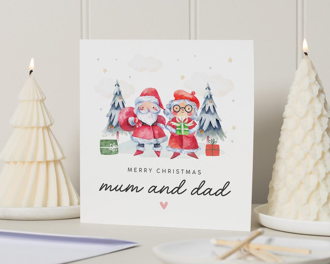 Biglietto Di Natale Per Mamma E Papà - Design Festivo Con Lettere Metalliche E Gemme - 3