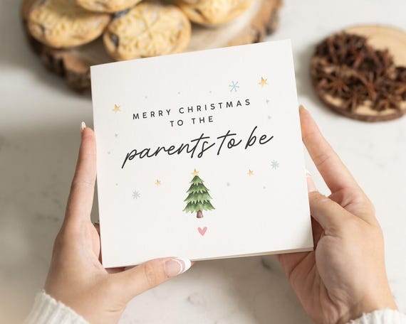 Biglietto Di Natale Per Mamma E Papà - Formato 159x184 Mm Con Busta - Illustrazione Elegante Con Lettere Metalliche E Gemme - Messaggio Caldo