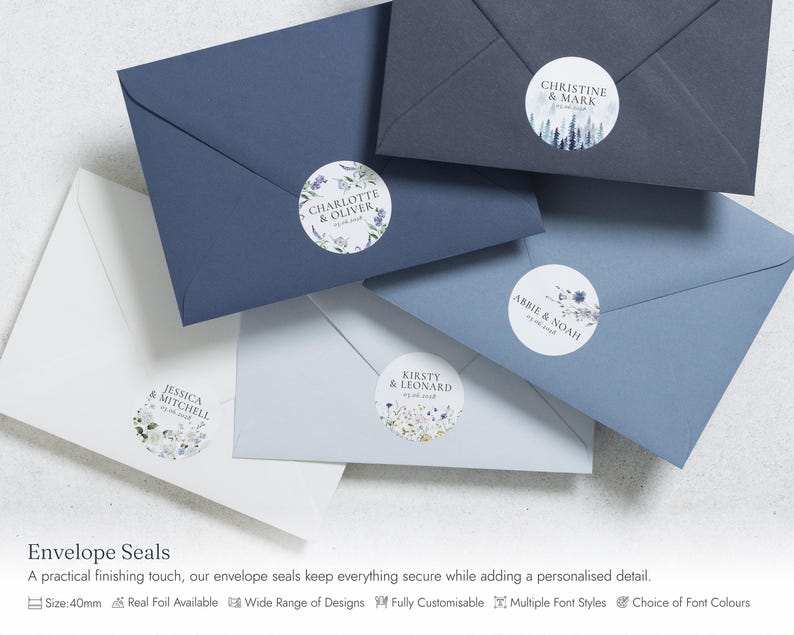 Dusty Blue Floral Wedding Invitations, Elegant Botanical Wedding Invites, Classic Garden Wedding Invitation Suite, Personalised Invites image 8